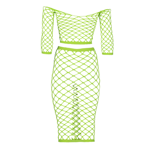 Langsleeve Crop Top en Lange Rok - One Size - Neon Groen