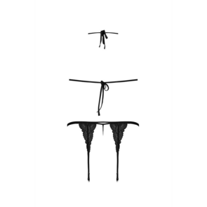 Peek-a-Boo Bh, Garter en G-String Set - L/XL - Zwart