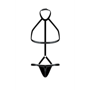 Gladiator - Tanga Bevestigd aan Harnas met Choker - S/M - Zwart