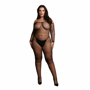 Bodystocking OffShoulder Neck - Fishnet / Open - OSX - Zwart