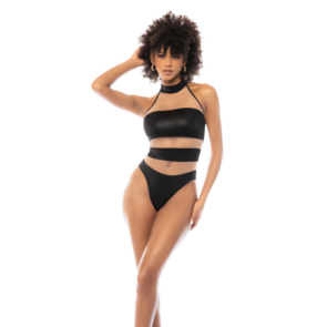 Halter Bodysuit - M - Nude/Zwart