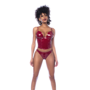 Twee Delige Bustier Set - M - Glanzend Wijnrood