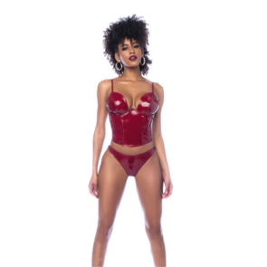 Twee-delige Bustier Set - S - Glanzend Wijnrood