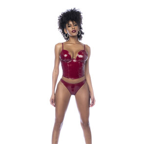 Twee Delige Bustier Set - L - Glanzend Wijnrood