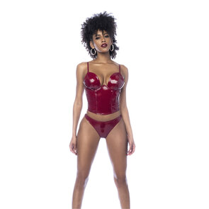 Twee Delige Bustier Set - M - Glanzend Wijnrood