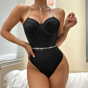 Kettingversterkte Cross Back Bodysuit - L/XL - Zwart