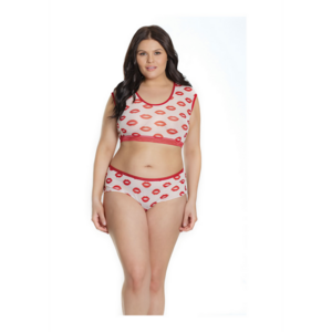 Crop Top en Shorts met Lippenprint - Plus Size