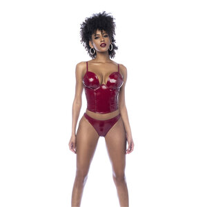 Twee Delige Bustier Set - M - Glanzend Wijnrood