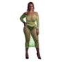 Langermige Crop Top en Lange Rok - Plus Size - Neon Groen
