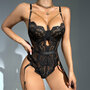 Doorzichtig Kant Cut-out Bodysuit met Halsketting - S/M - Zwart