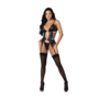Kira - Open Front Basque met Garters en String - L/X - Zwart