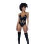 Vetersluiting Bodysuit met Lage Halslijn - S - Glanzend Zwart