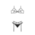 Beha, Garter en G-String Set met Ringen en Bandjes - S/M - Zwart_