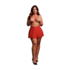 4-delige set met beha, slipje, dubbele band kousenband en peek-a-boo mesh rok - Plus Size - Rood_