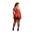 4-delige set met beha, slipje, dubbele band kousenband en peek-a-boo mesh rok - Plus Size - Rood_