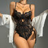 Doorzichtig Kant Cut-out Bodysuit met Halsketting - L/XL - Zwart_