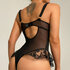 Gelaagde Kant Mesh Bodysuit met Haak Voorkant - L/XL - Zwart_