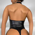 Faux Leather Mesh Bodysuit met Vetersluiting - L/XL - Zwart_