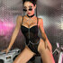 Mesh Bodysuit met Bodychain en Kraag - L/XL - Zwart_
