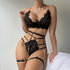 Strappy Drie-delige Kant Cut-out Set met Ketten - S/M - Zwart_