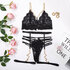 Strappy Drie-delige Kant Cut-out Set met Ketten - S/M - Zwart_
