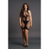 Hoge Hals Net Contrast Mini Jurk - Plus Size_