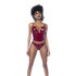 Twee Delige Bustier Set - L - Glanzend Wijnrood_
